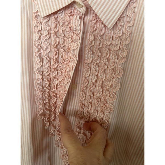 Lauren Ralph Lauren White Pink Collared Ruffle Front Button Front Shirt XL - Picture 3 of 7